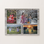 Family collage 4 photos on barn wood monogram name<br><div class="desc">Family photo collage jigsaw puzzle
You can personalize it and add your most beautiful photos and name. Great fun !</div>