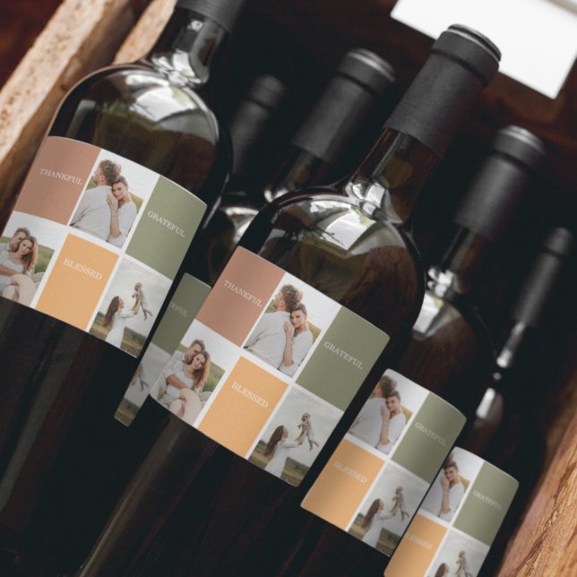 Family Collage Foto | Dankbar gesegnet dankbar Weinetikett (Von Creator hochgeladen)