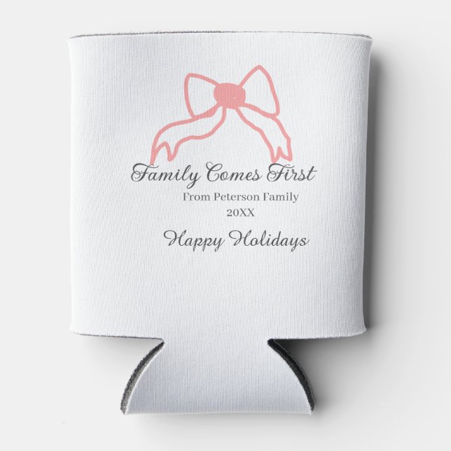 Family comes first red bow family name holidays dosenkühler (Vorderseite)