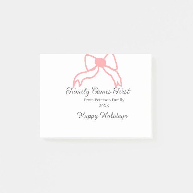 Family comes first red bow family name holidays post-it klebezettel (Vorderseite)