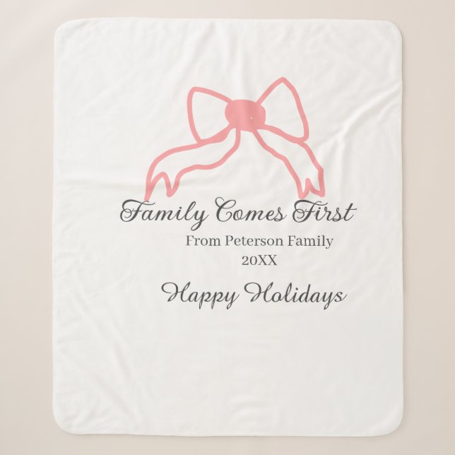Family comes first red bow family name holidays sherpadecke (Vorderseite)