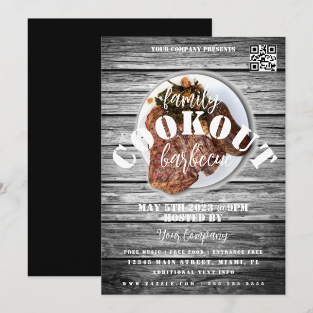 Family Cookout Barbecue Steak Event Party Flyer Einladung (Vorne/Hinten)