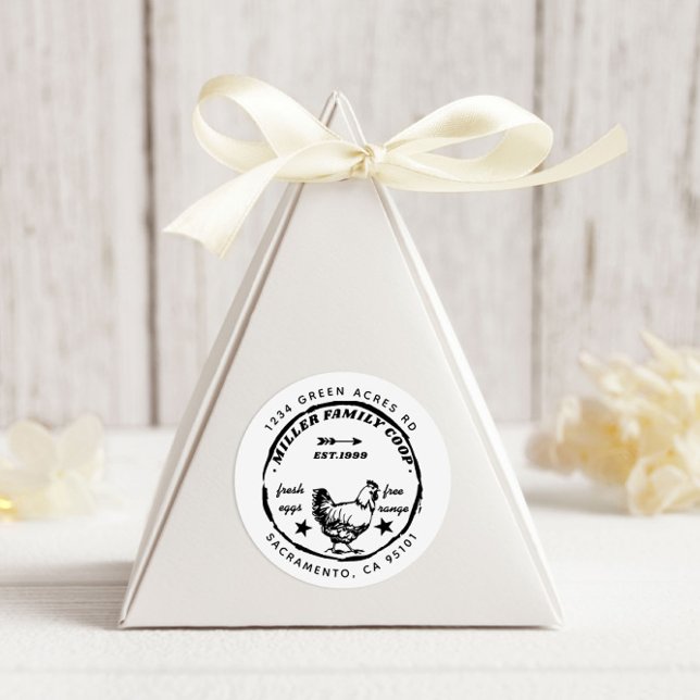 Family Coop Hen Fresh Eggs Rücksendeadresse Runder Aufkleber (Von Creator hochgeladen)