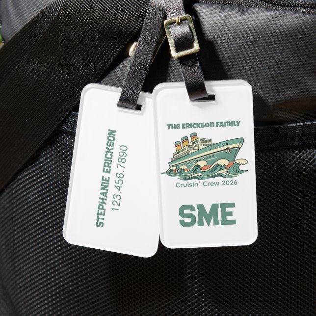 Family Cruise Retro Vacation Gepäckanhänger (Family cruise monogram luggage tag)