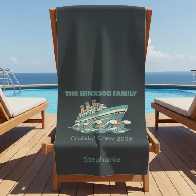 Family Cruise Retro Vacation Strandtuch (Family cruise personalized beach towel)