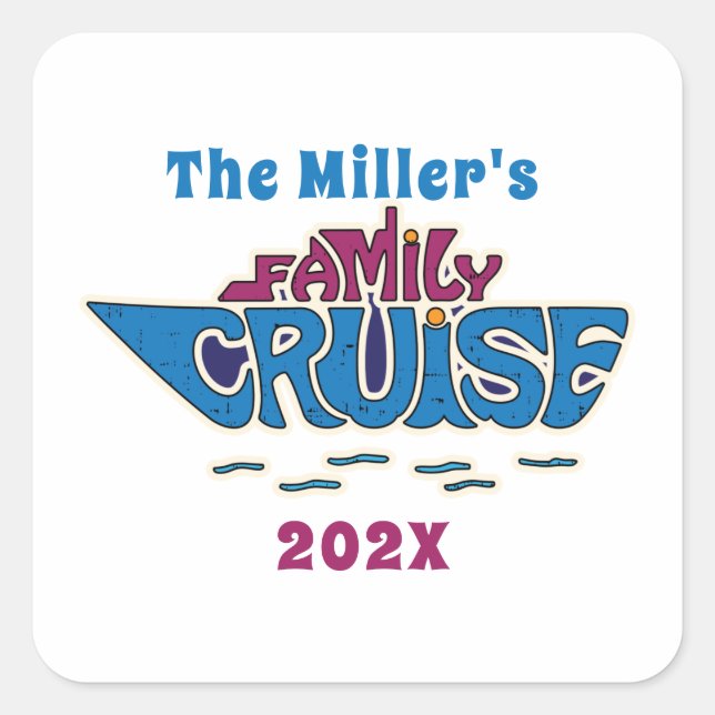 Family Cruise Word Art Custom Quadratischer Aufkleber (Vorderseite)