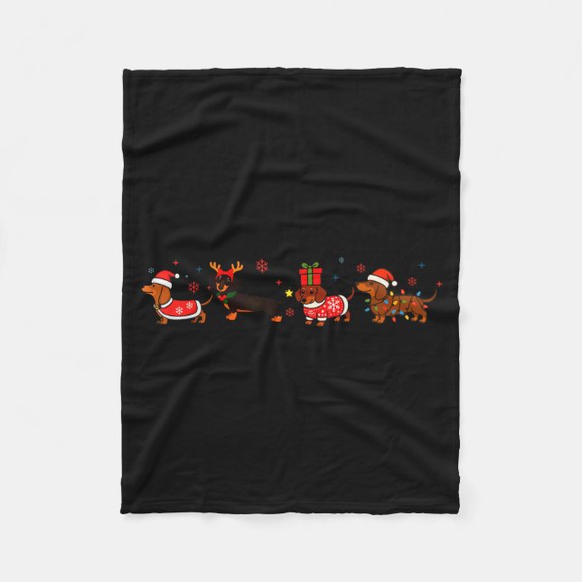 Family Dachshund Santa Sleigh Reindeer Snow Christ Fleecedecke (Vorderseite)