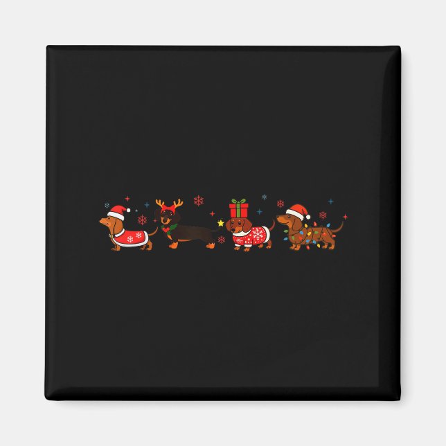 Family Dachshund Santa Sleigh Reindeer Snow Christ Magnet (Vorne)