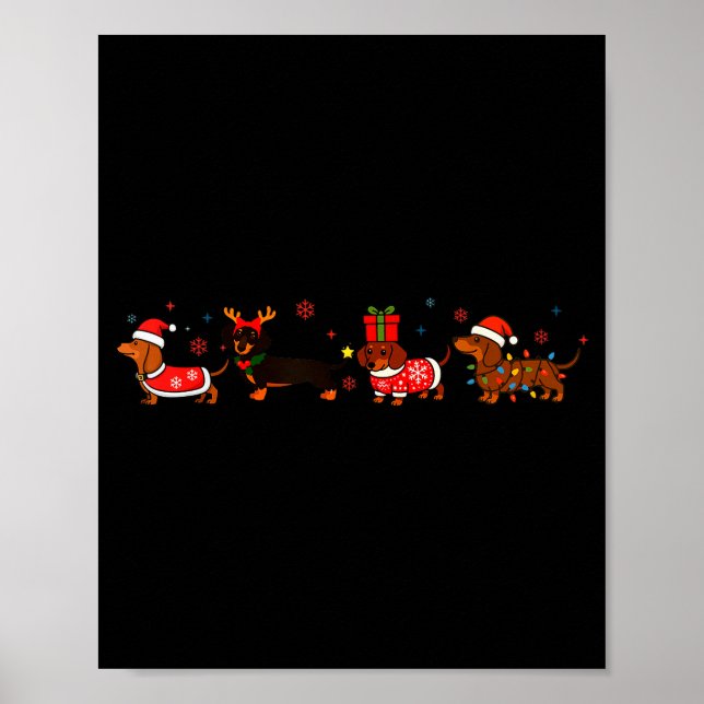 Family Dachshund Santa Sleigh Reindeer Snow Christ Poster (Vorne)