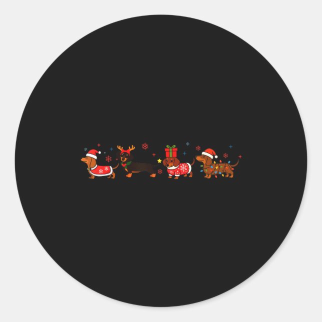 Family Dachshund Santa Sleigh Reindeer Snow Christ Runder Aufkleber (Vorderseite)