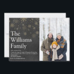 Family Definition Chalkboard Weihnachts-Foto Feiertagskarte<br><div class="desc">Teilen Sie mit diesen eleganten,  boho-Visitenkarten die Definition Ihrer Familie für die Weihnachtszeit mit. Freuen Sie sich auf Ihr besonderes Foto,  Ihren Familiennamen und Ihr Set für Ihre Urlaubserlebnisse in moderner Typografie und elegante Goldschneeflocken auf einem Kalkboard-Hintergrund. Entwickelt von Thisisnotme©</div>