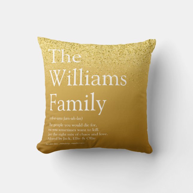 Family Definition Gold Glitzer Glam Moderner Spaß Kissen (Vorderseite)
