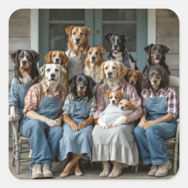 Family Dog Portrait Quadratischer Aufkleber (Vorderseite)