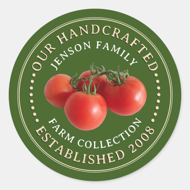 Family Farm Produire des tomates Étiquettes sur le (Devant)