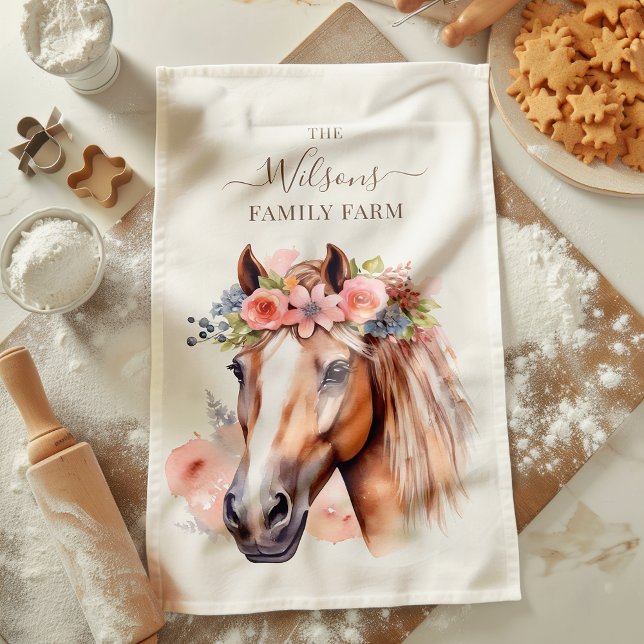 Family Farm Rustic Flower Crown Horse Geschirrtuch (Von Creator hochgeladen)
