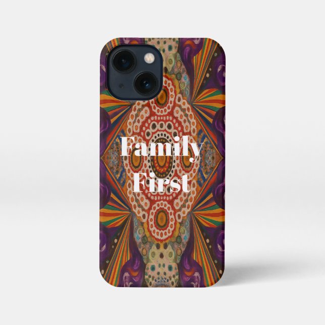 Family First Quote Phone Cover – Protective iPhone 13 Mini Hülle (Rückseite)