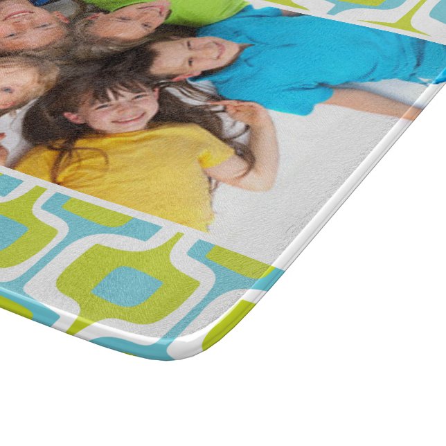 Family Foto Aqua Limon White Mid Century Mod Retro Schneidebrett (Ecke)