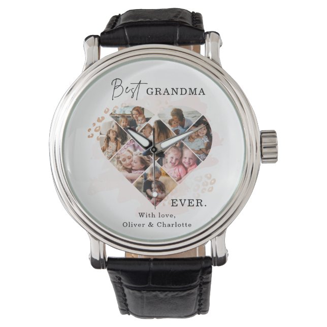 Family Foto Bestes Oma je Herz Gestalt 8 Foto Armbanduhr (Vorderseite)