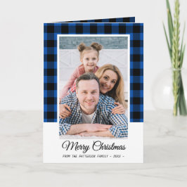 Family Foto Blue Buffalo Kariert Frohe Weihnachten Karte