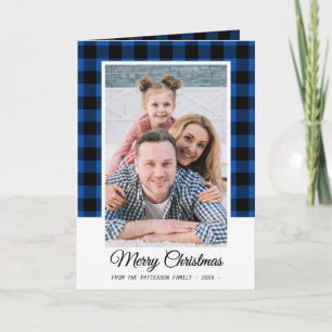 Family Foto Blue Buffalo Kariert Frohe Weihnachten Karte