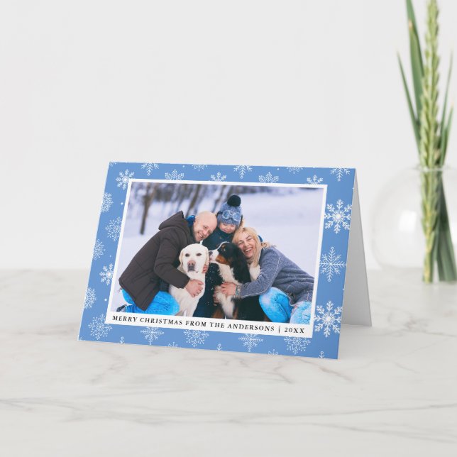 Family Foto Blue Frohe Weihnachten Schneeflocken (Vorderseite)
