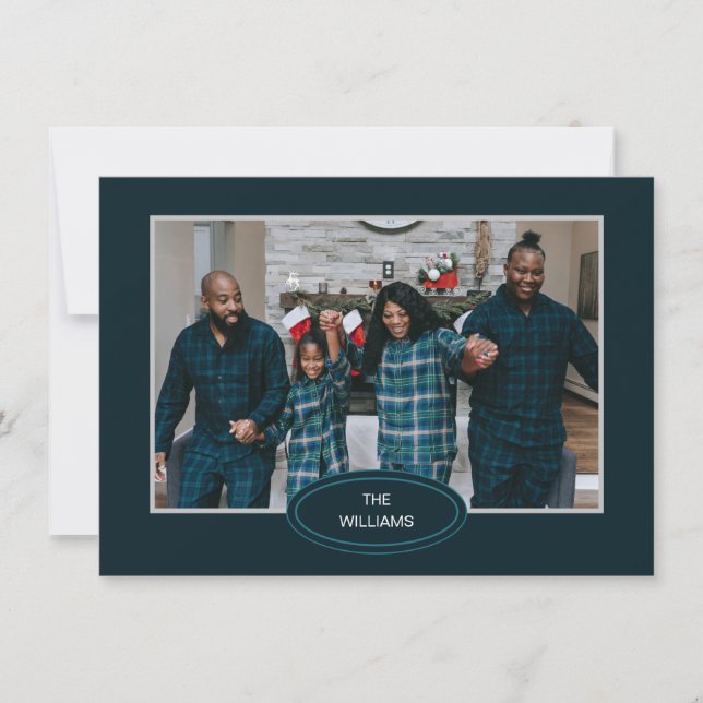 Family Foto Blue Pajamas Gerahmte Weihnachtskarte (Vorderseite)