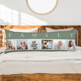 FAMILY Foto Collage 6 Picture Green Body Pillow Seitenschläferkissen