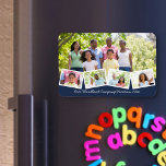 Family Foto Collage w Zigzag Foto Strip Blue Magnet<br><div class="desc">Create your own foto flexible magnet leimklebung with some of your favorite family Fotos. The template is set up ready for you to add five fotos and your custom text. The sample wording reads "Our Woodland Camping Vacation 20xx" which you can of course edit or delete as you wish. The...</div>