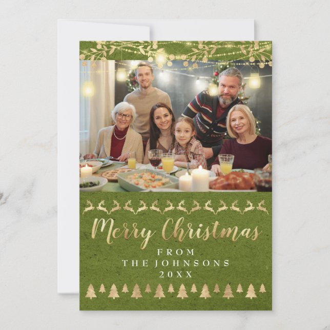 Family Foto Frohe Weihnachten Gold Kraft Green (Vorderseite)