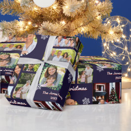 Family Foto Gallery Dark Blue Custom Christmas Geschenkpapier