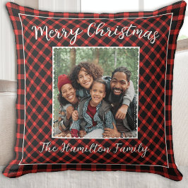 Family Foto Holiday Red Buffalo Kariert Kissen