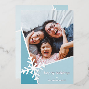 FAMILY FOTO Moderner Urlaub Schneeflocke blau Folien Feiertagskarte