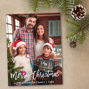 Family Foto Modernes Pinselskript Frohe Weihnachte Postkarte