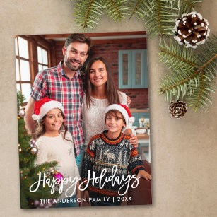 Family Foto Modernes Pinselskript für Feiertage Postkarte