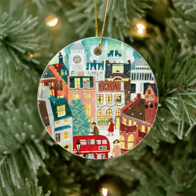 Family Foto niedlich London Illustration Weihnacht Keramik Ornament (Baum)