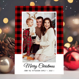 Family Foto Red Buffalo Kariert Frohe Weihnachten Karte