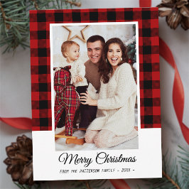 Family Foto Red Buffalo Kariert Frohe Weihnachten Postkarte