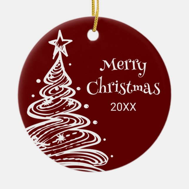 Family Foto Red White Christmas Tree Geschenk Keramik Ornament (Vorne)