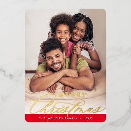 FAMILY-FOTO-Rotes Gold Folien Feiertagskarte