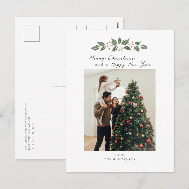 Family Foto Tree Frohe Weihnachtsberries Feiertagspostkarte (Vorne/Hinten)