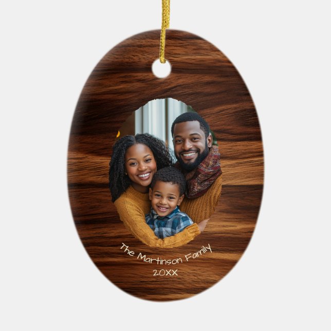 Family Foto Wood Oval Personalisierte Weihnachten Keramik Ornament (Vorne)