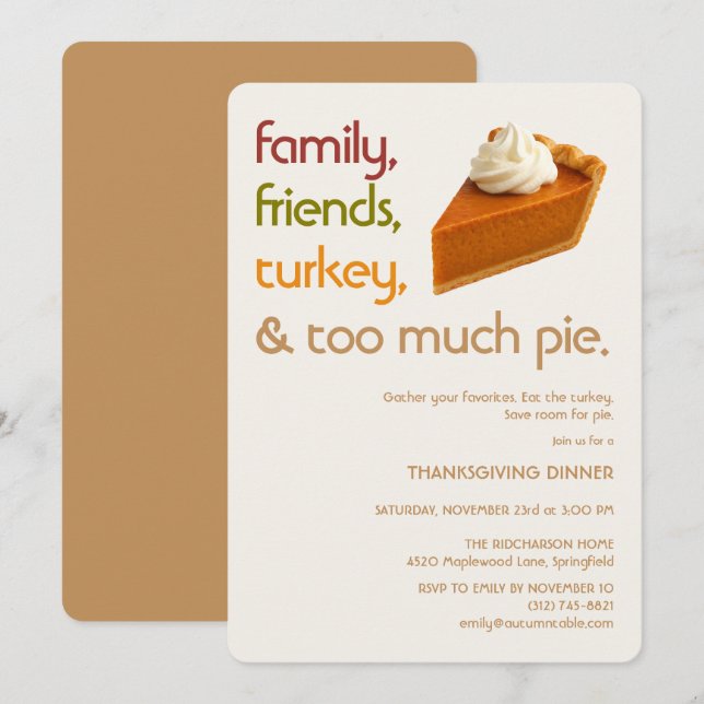 Family, Friends, Turkey, Pie Modern Thanksgiving Einladung (Vorne/Hinten)