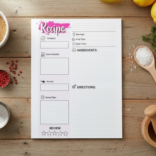 Family Full Page Papers | Blank Recipe Pages  Notizblock (DIY family cookbook supplies, Notepad for writing down recipes)