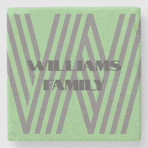 FAMILY GIFT MINT GREEN GRAY MONOGRAM STEINUNTERSETZER