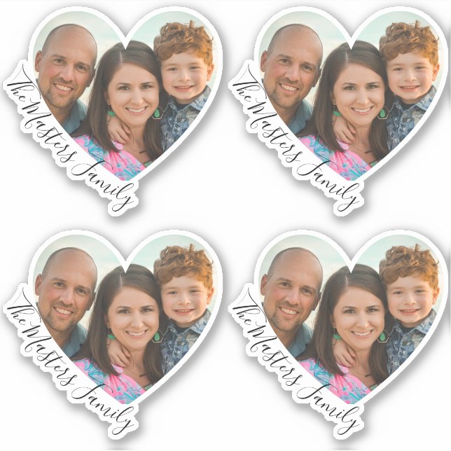 Family Heart Foto Elegante Sweet Script Aufkleber (Vorderseite)