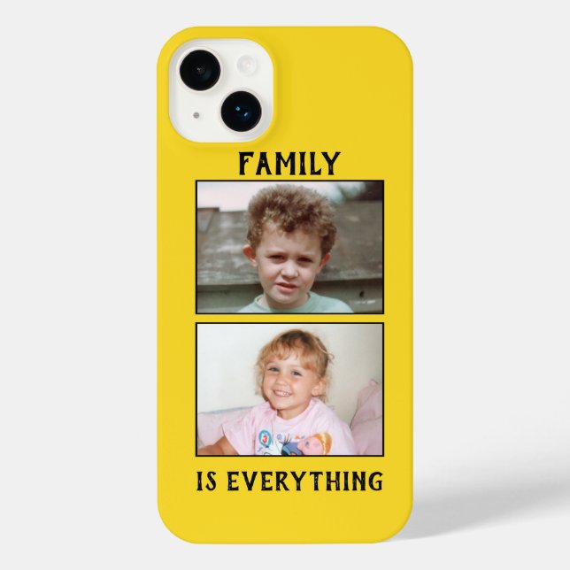 Family is everything 2 photos of your kids yellow iPhone 14 plus hülle (Rückseite)
