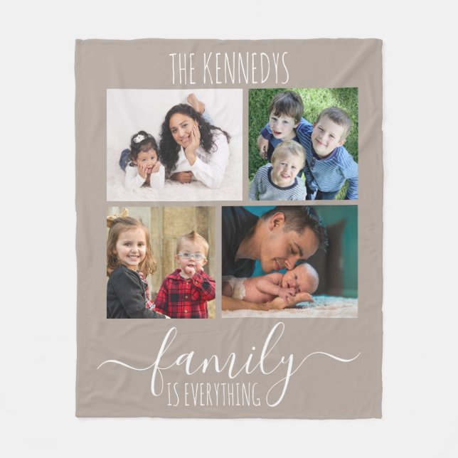 Family Is Everything Quote 4 Photo Collage Taupe Fleecedecke (Vorderseite)