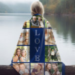 Family Love Multi-Photo Collage Personalized Blue Sherpadecke<br><div class="desc">A photo collage keepsake that your family will treasure and enjoy for years. You can personalize with ten family photos. "LOVE" is written vertically down the middle in white typography against a blue background.</div>