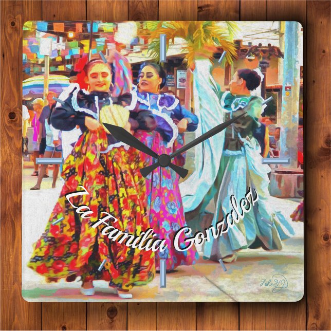 Family Mexico Festival Dancers 2549 Quadratische Wanduhr (Von Creator hochgeladen)