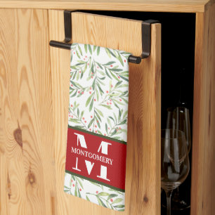 Family Monogram Christmas Holly Geschirrtuch